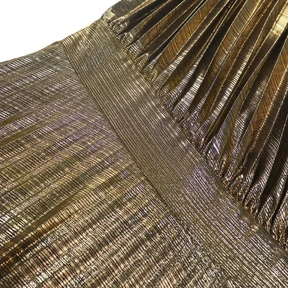 Luxe Metallic Pleated High Waisted Party Formal Wedding Dress - Picture 6 of 6